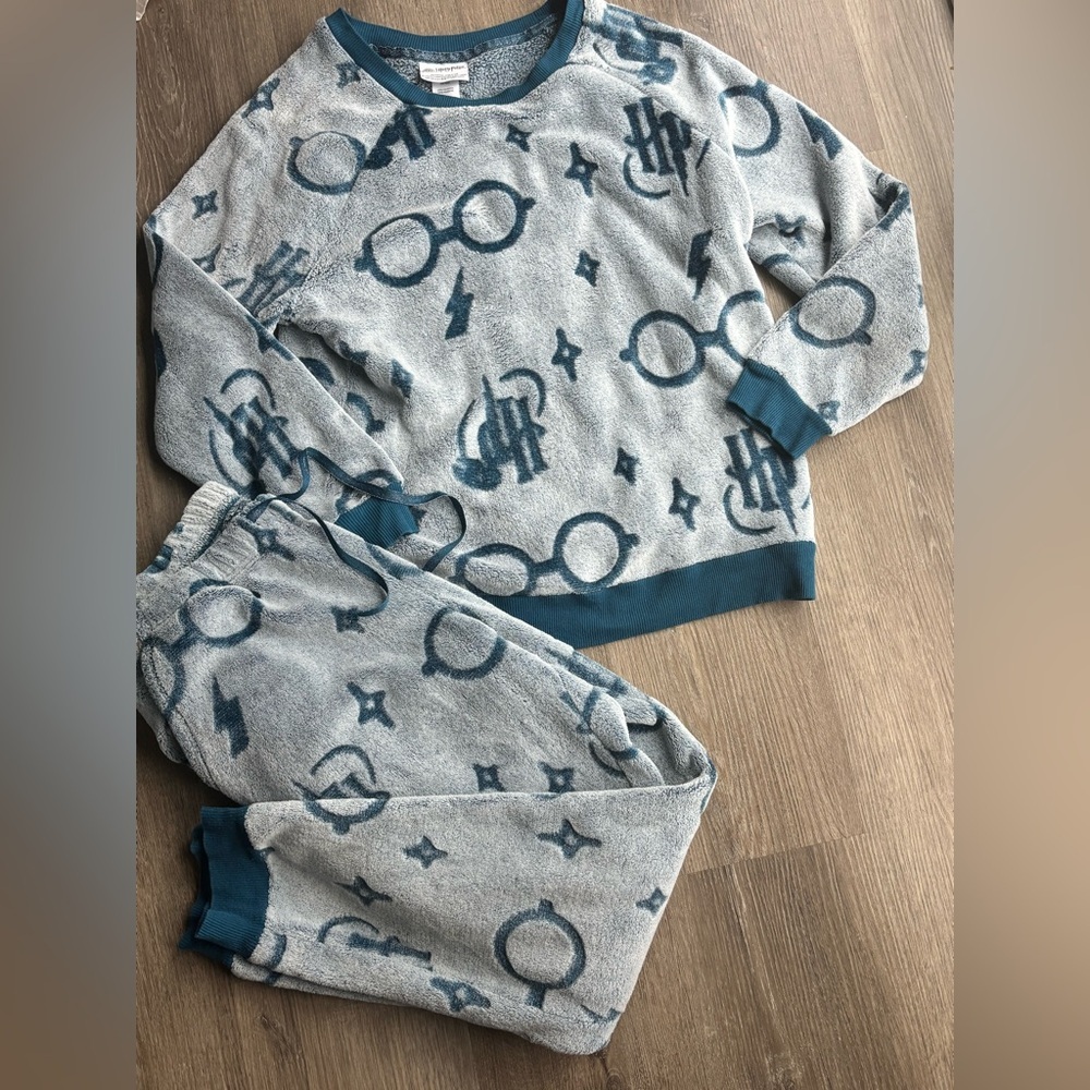Harry Potter PJs Womens Medium Cozy Gray and Blue Pajama Set